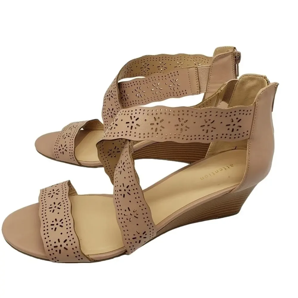 Attention Criss Cross Laser Cut Wedge Sandals